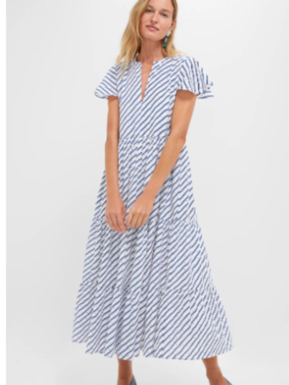 Oliphant NWT Dipsy Navy & White V-Neck Maxi Dress Size Small